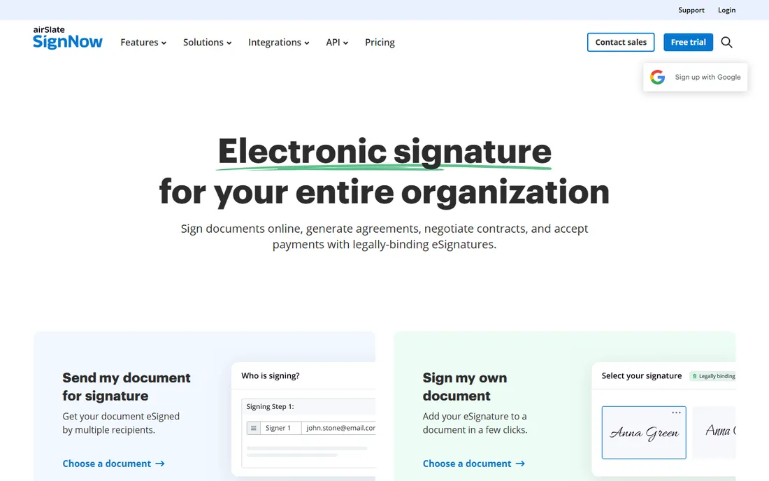 signNow homepage