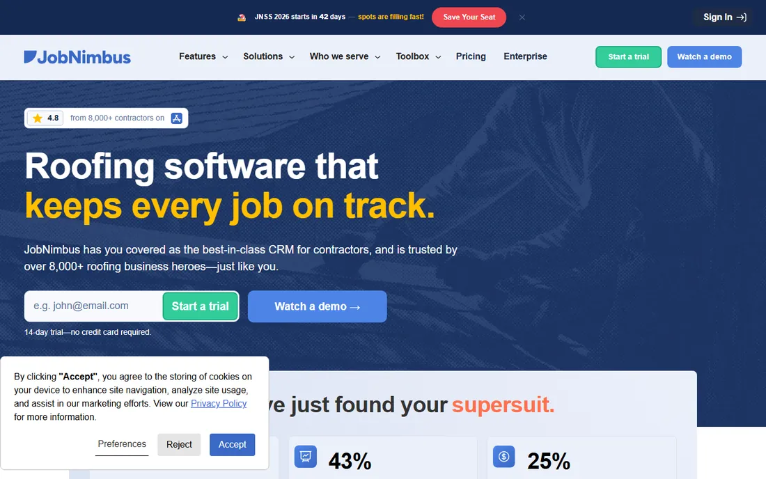 JobNimbus homepage