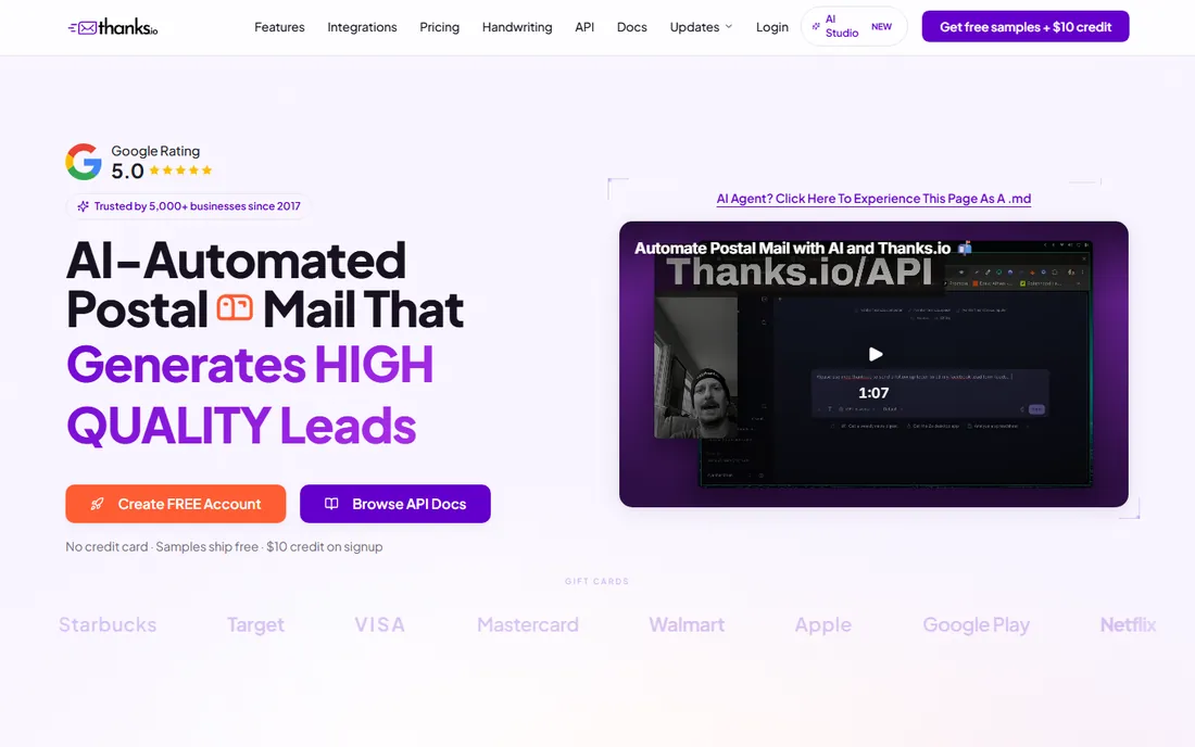 Thanks.io homepage