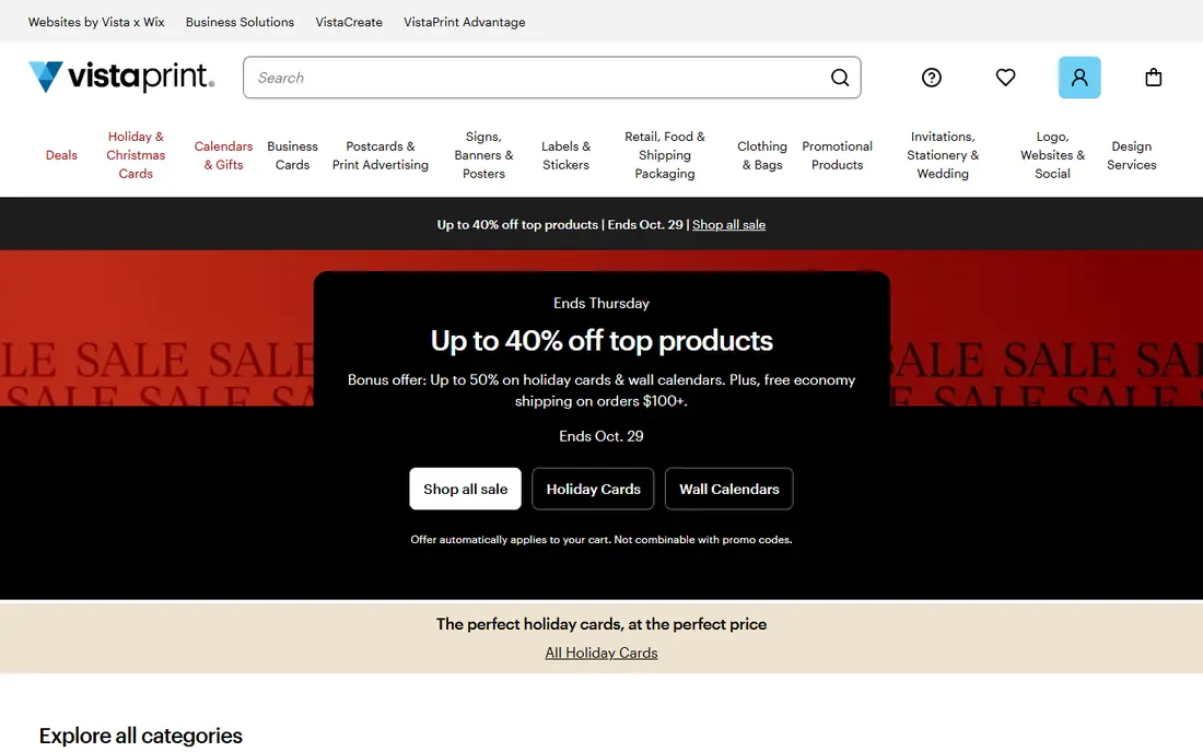 VistaPrint homepage