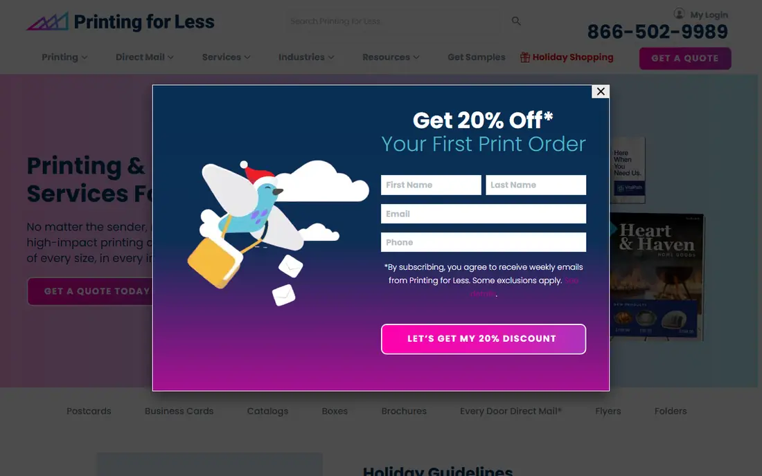 PrintingForLess homepage