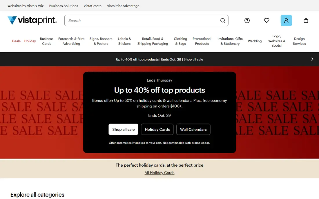 Vistaprint homepage