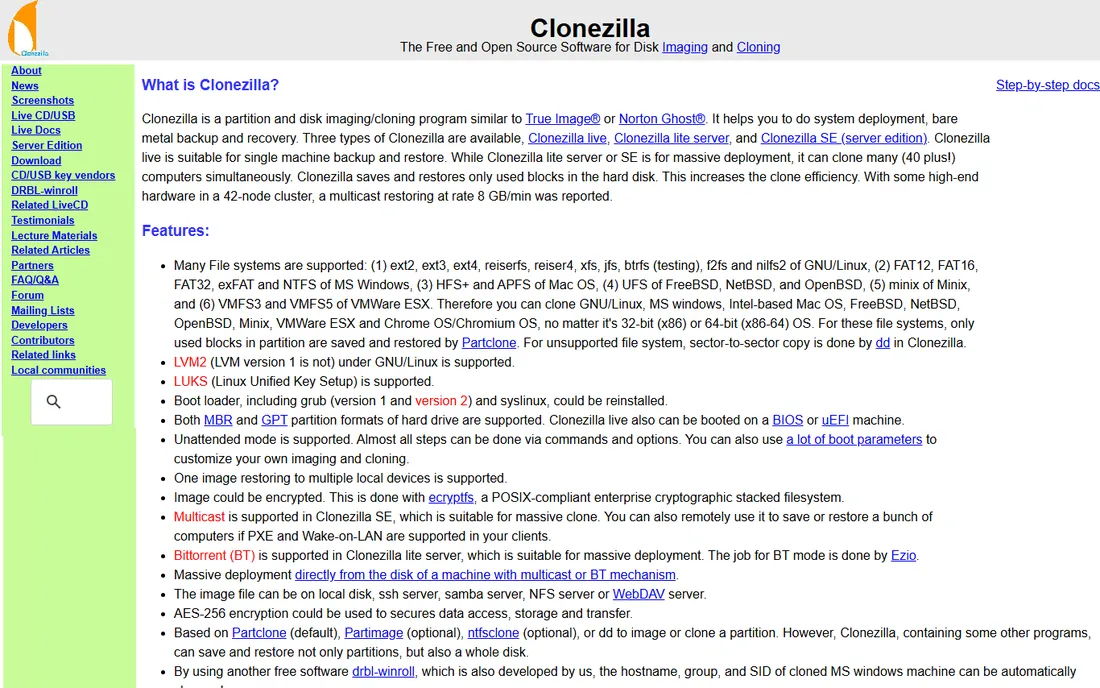 Clonezilla homepage