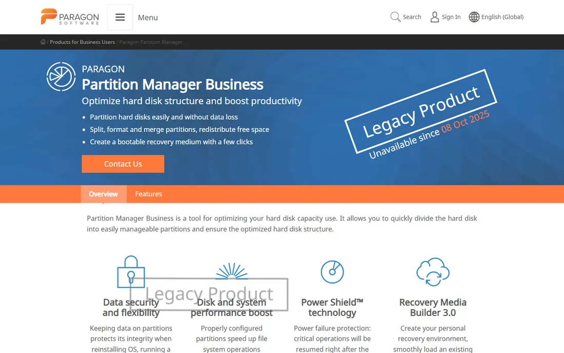 Paragon Partition Manager homepage