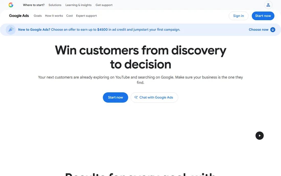Google Ads (Display Network) homepage