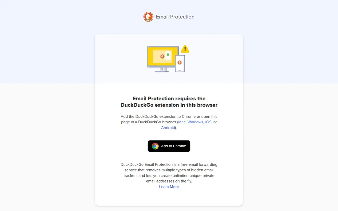 DuckDuckGo Email Protection homepage