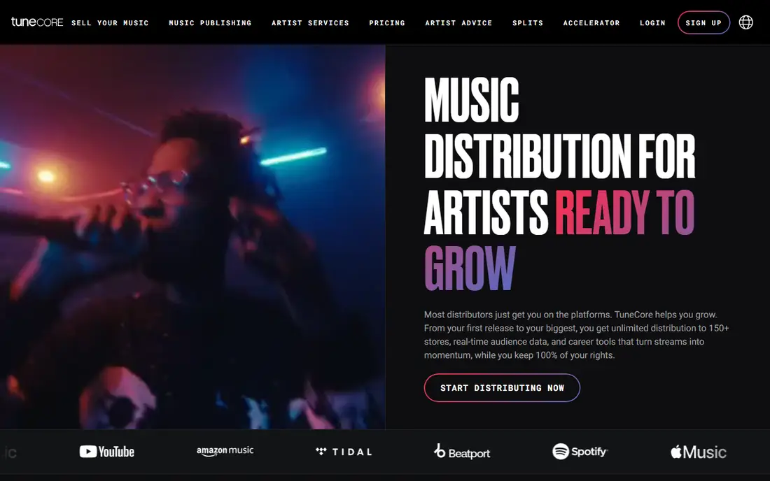 TuneCore homepage