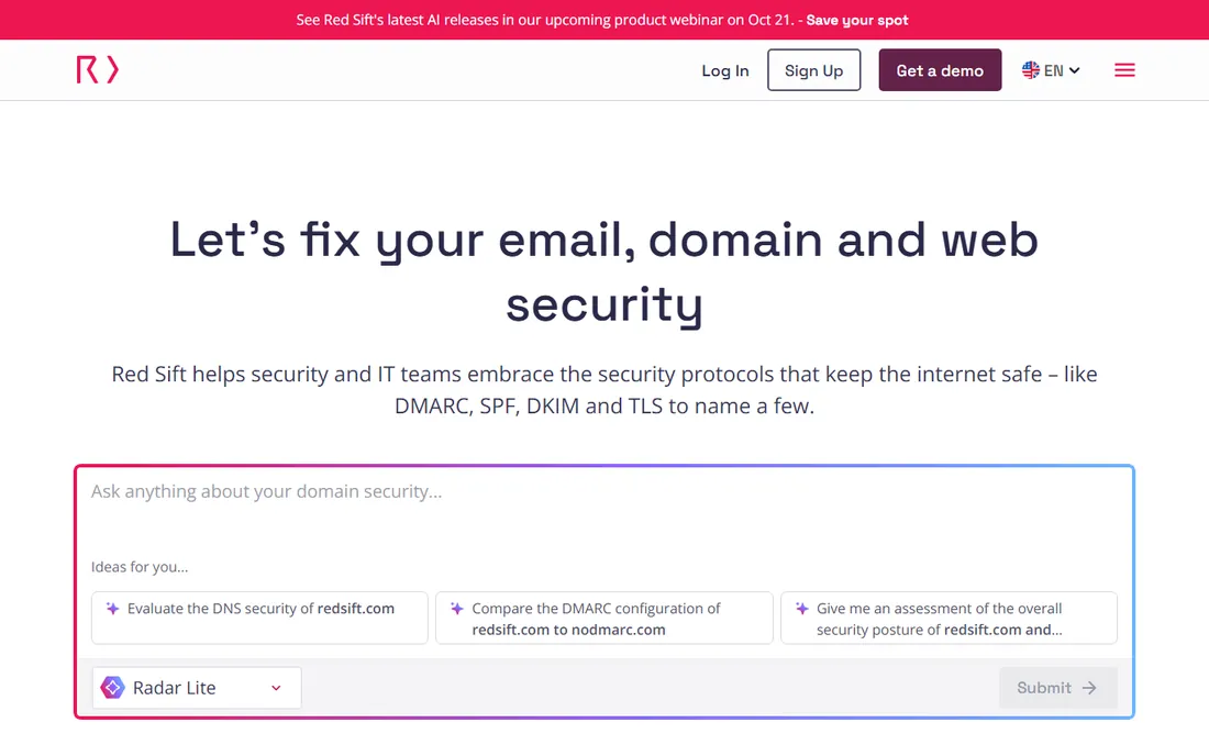 Redsift OnDMARC homepage