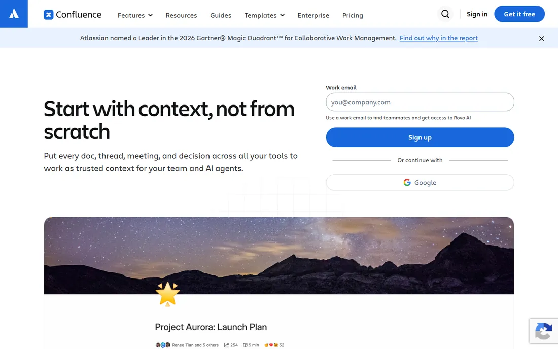 Confluence homepage