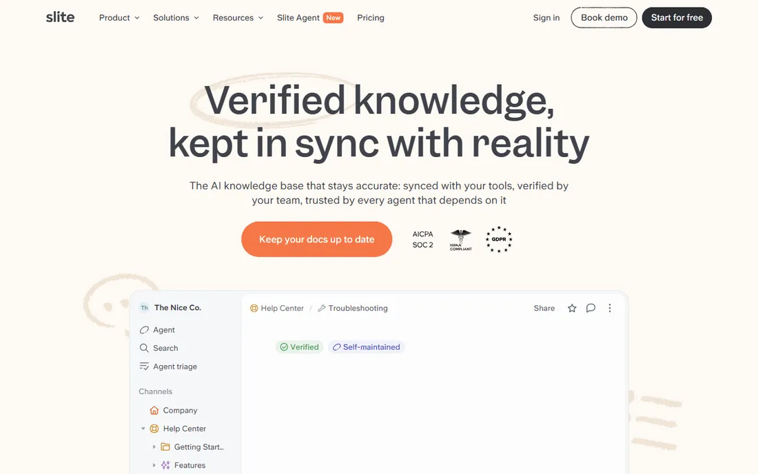 Slite homepage