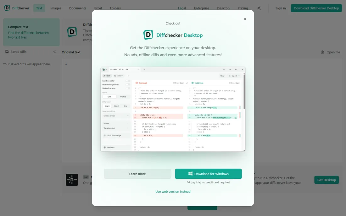 Diffchecker homepage