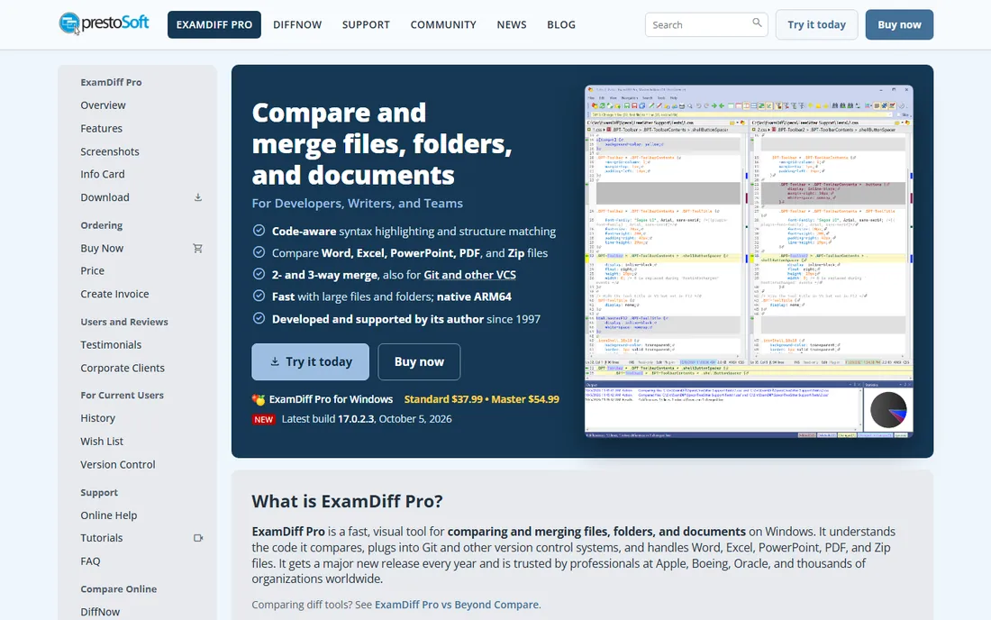ExamDiff Pro homepage