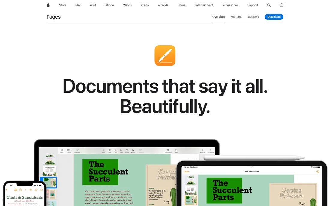Apple Pages homepage
