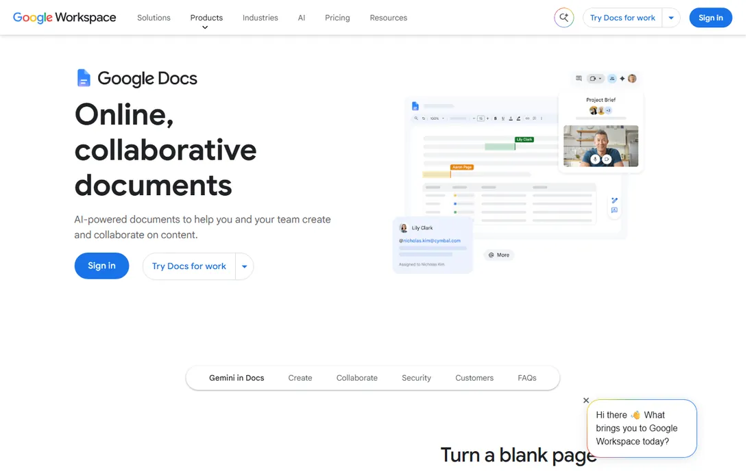 Google Docs homepage
