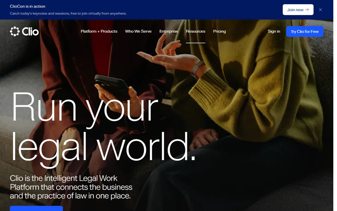 Clio Manage homepage