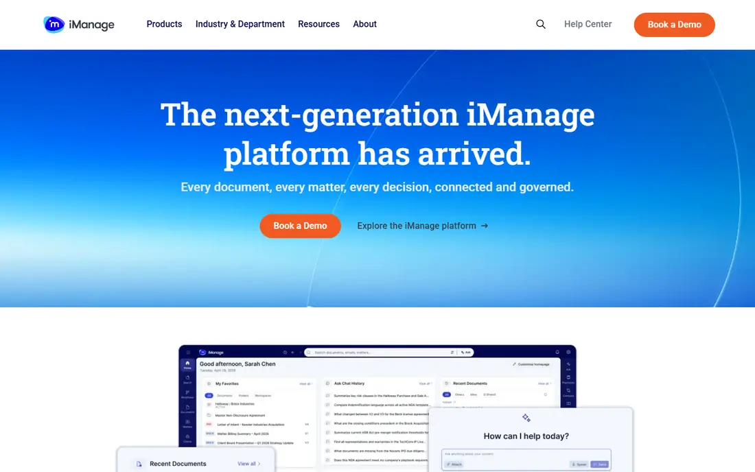 iManage homepage