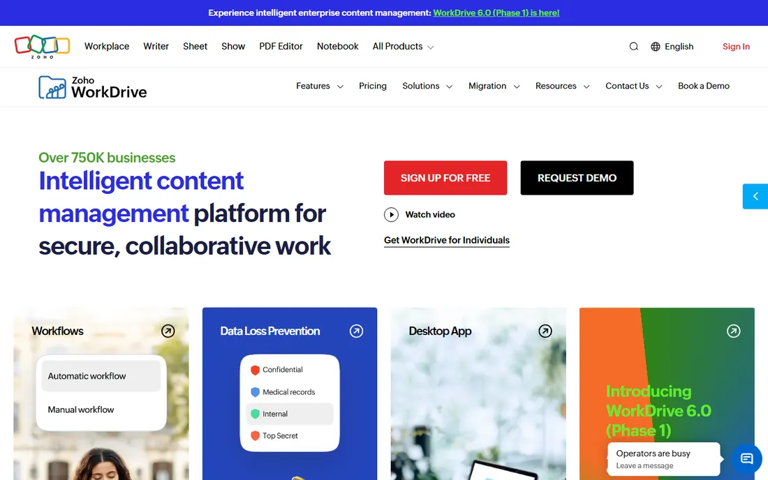 Zoho WorkDrive homepage