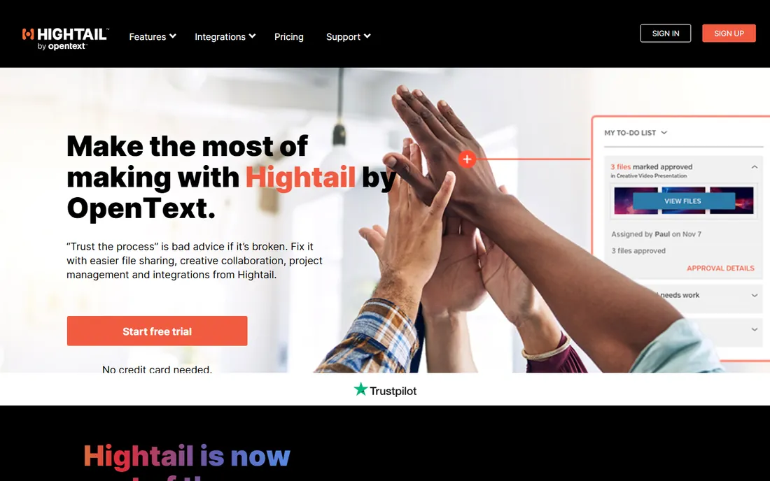 Hightail homepage