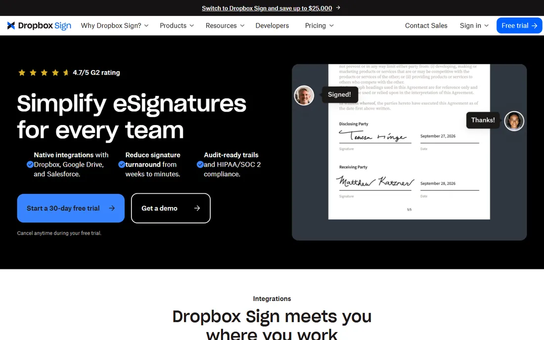 Dropbox Sign homepage