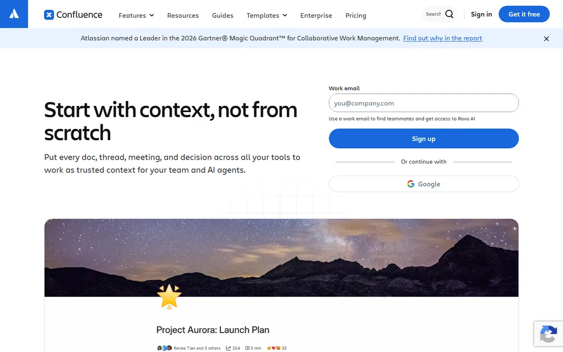 Confluence homepage