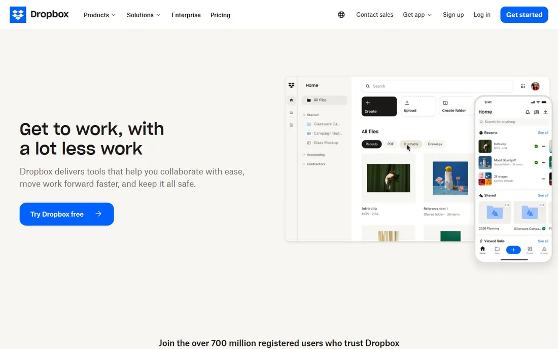 Dropbox homepage