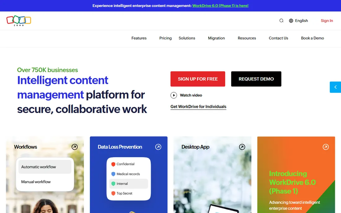 Zoho WorkDrive homepage
