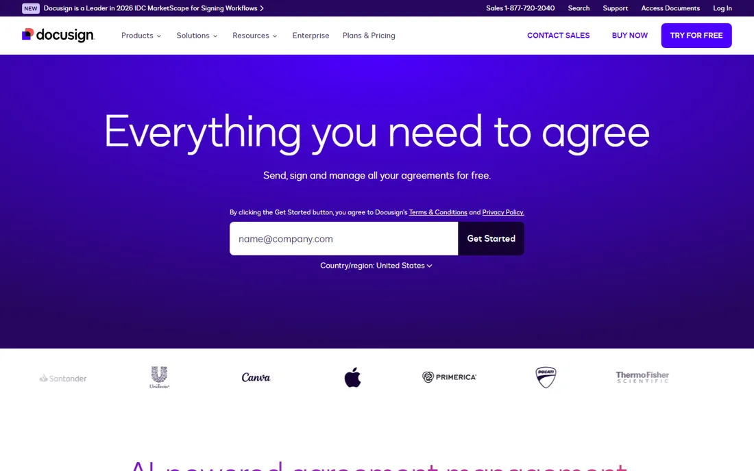 DocuSign homepage