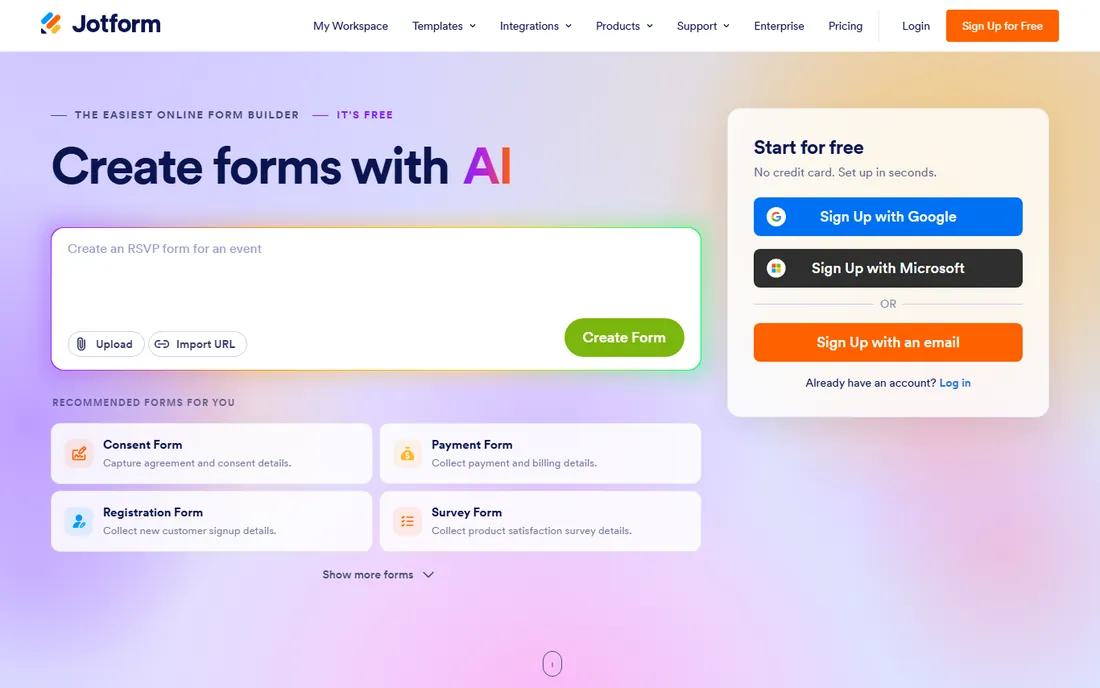 Jotform homepage