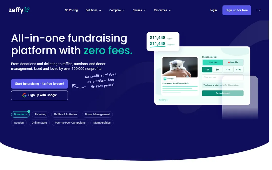 Zeffy homepage