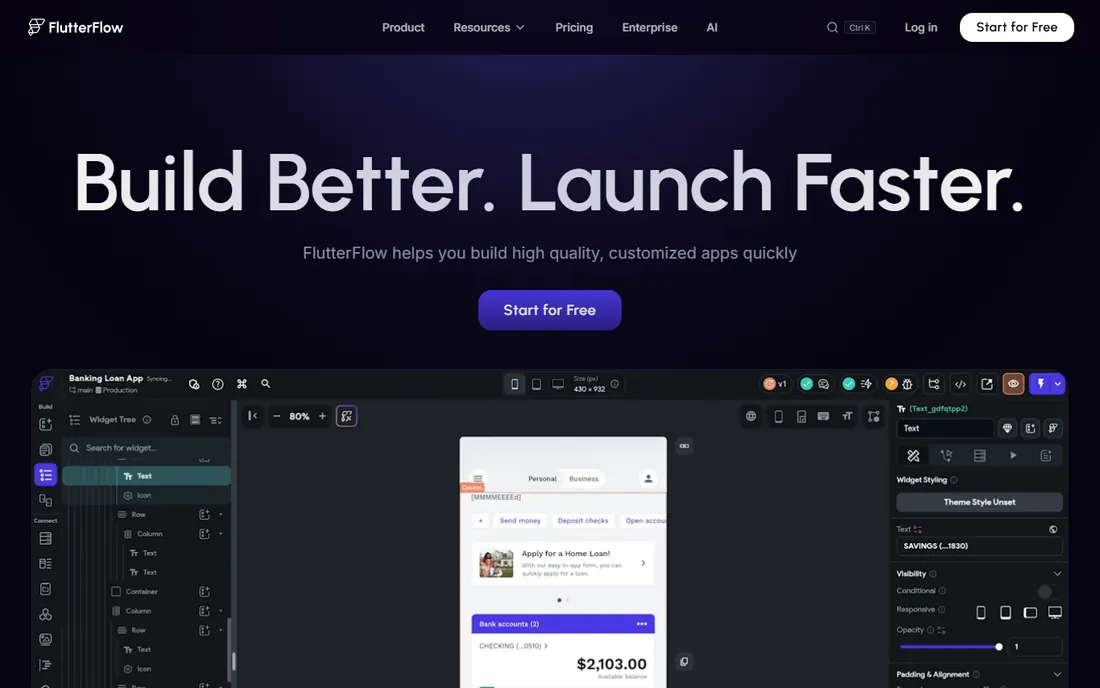 FlutterFlow homepage
