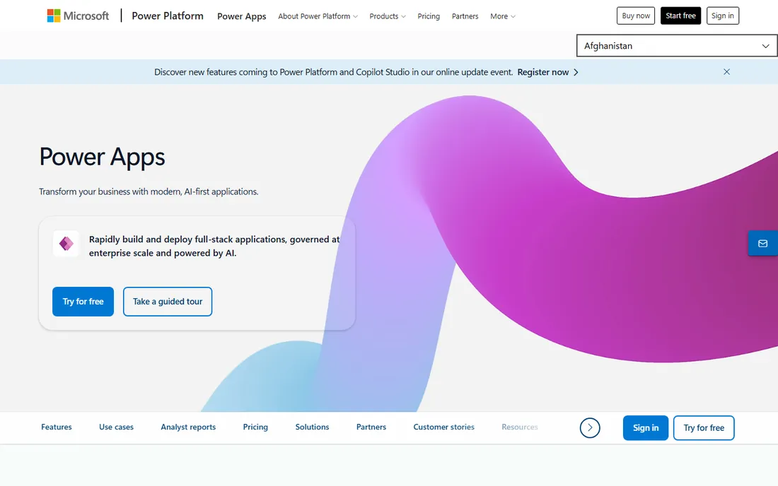 Microsoft Power Apps homepage