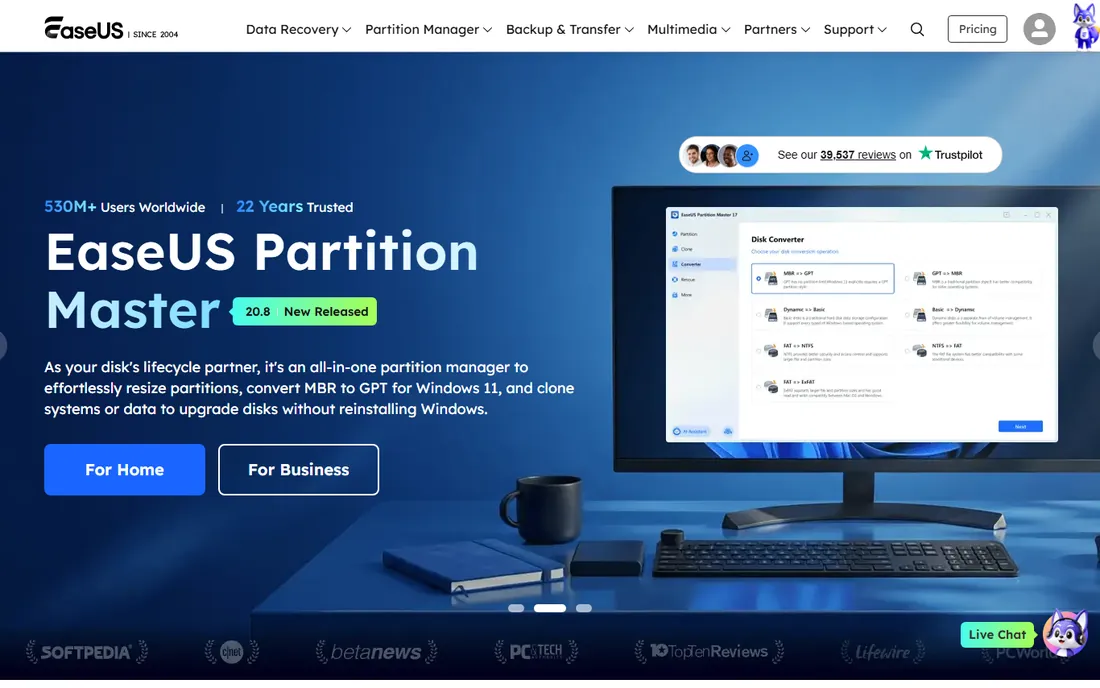 EaseUS Todo Backup homepage