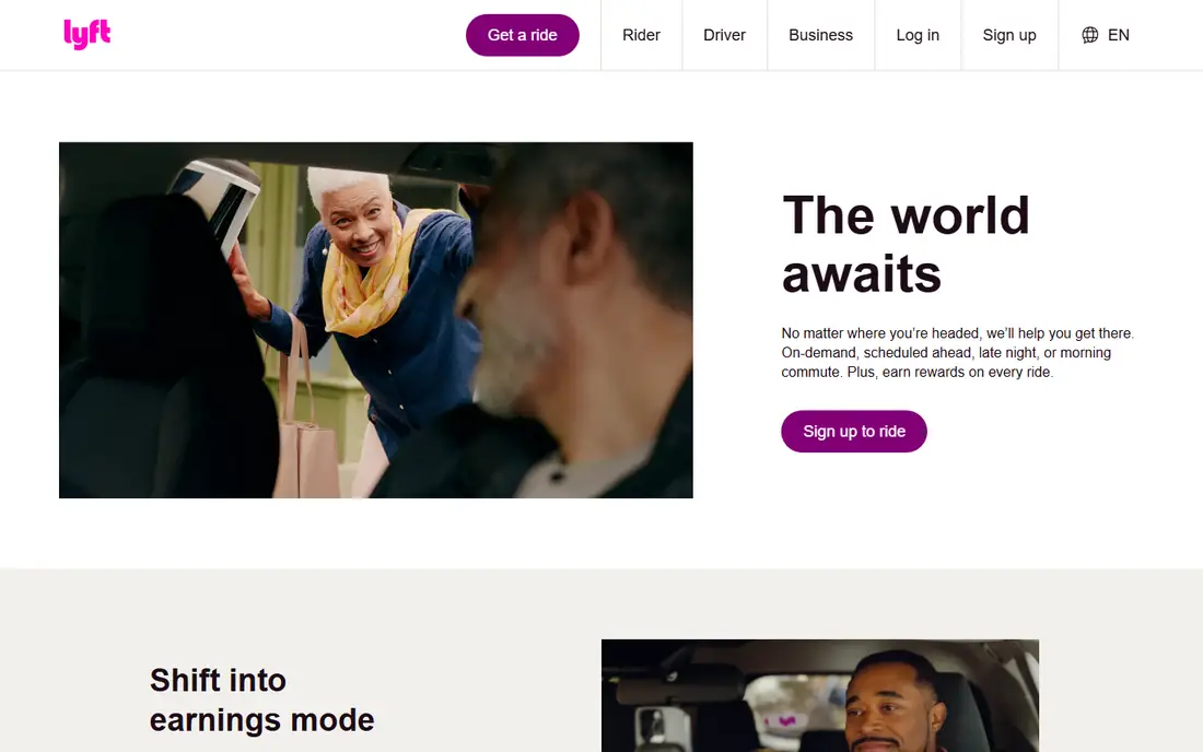 Lyft homepage