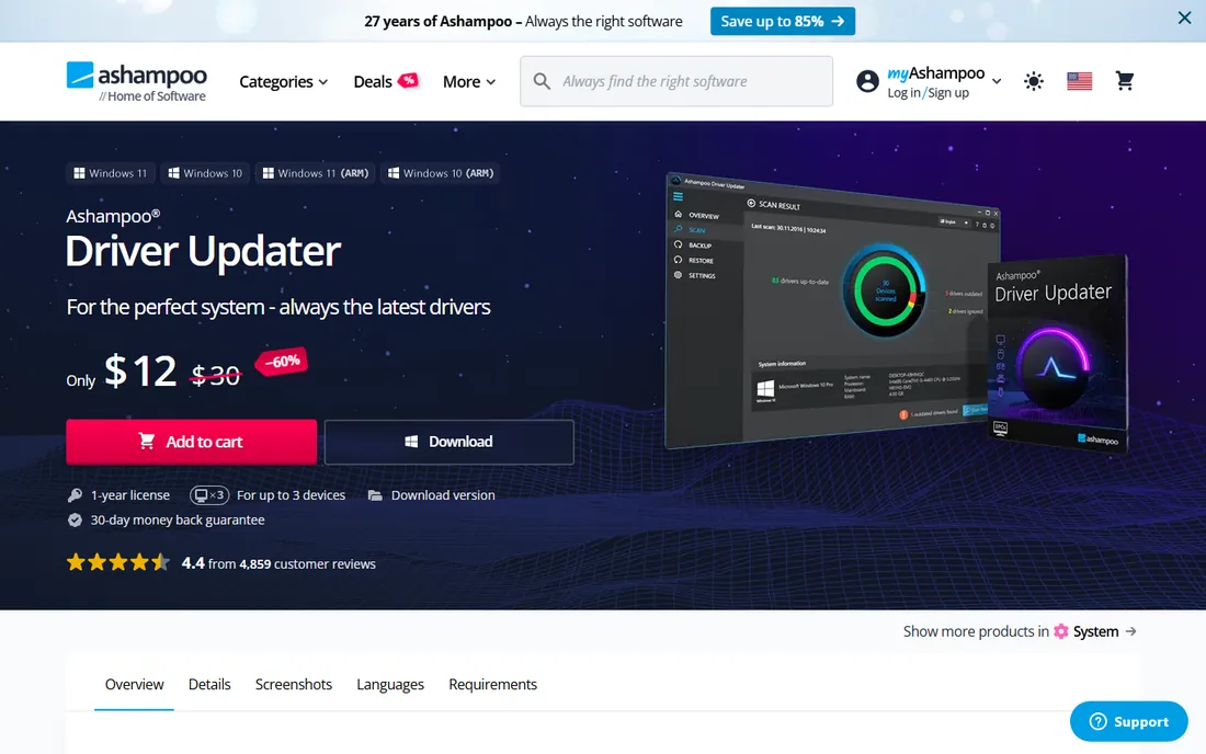 Ashampoo Driver Updater homepage