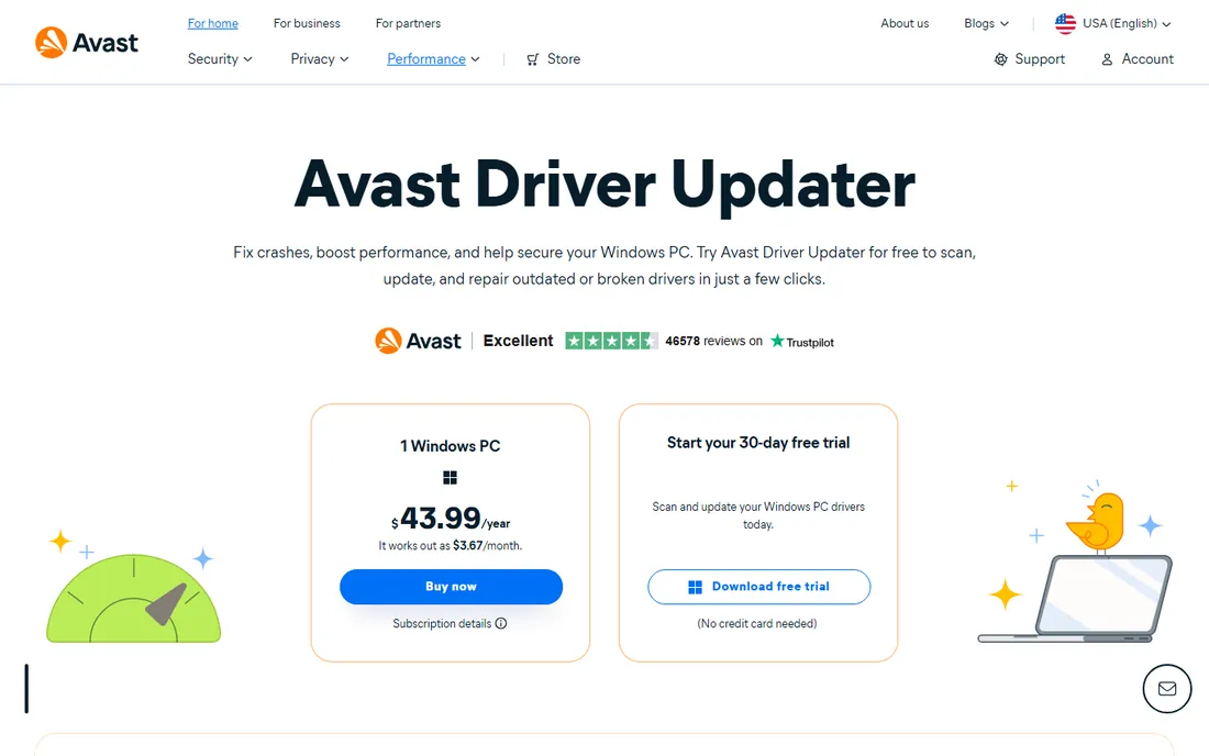 Avast Driver Updater homepage