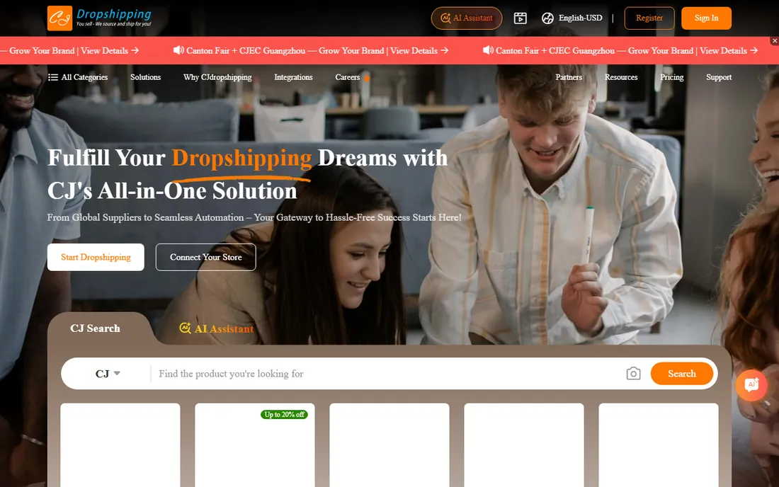 CJ Dropshipping homepage