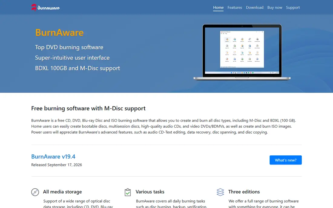 BurnAware homepage
