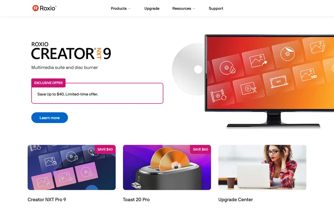 Roxio Creator NXT homepage