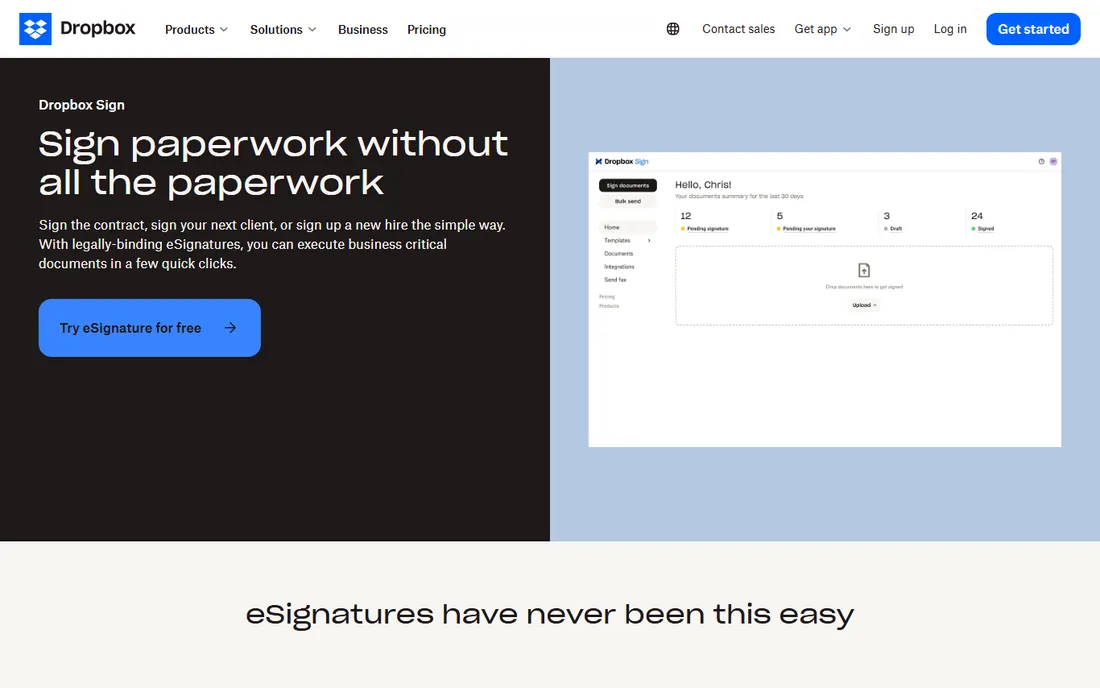 Dropbox Sign homepage