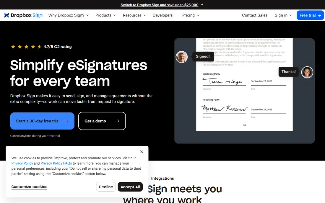 Dropbox Sign homepage