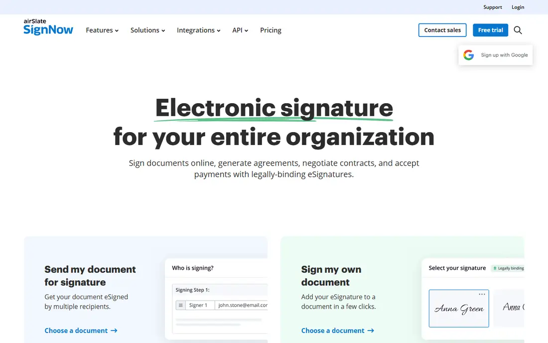 signNow homepage