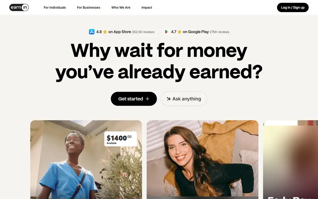 EarnIn homepage