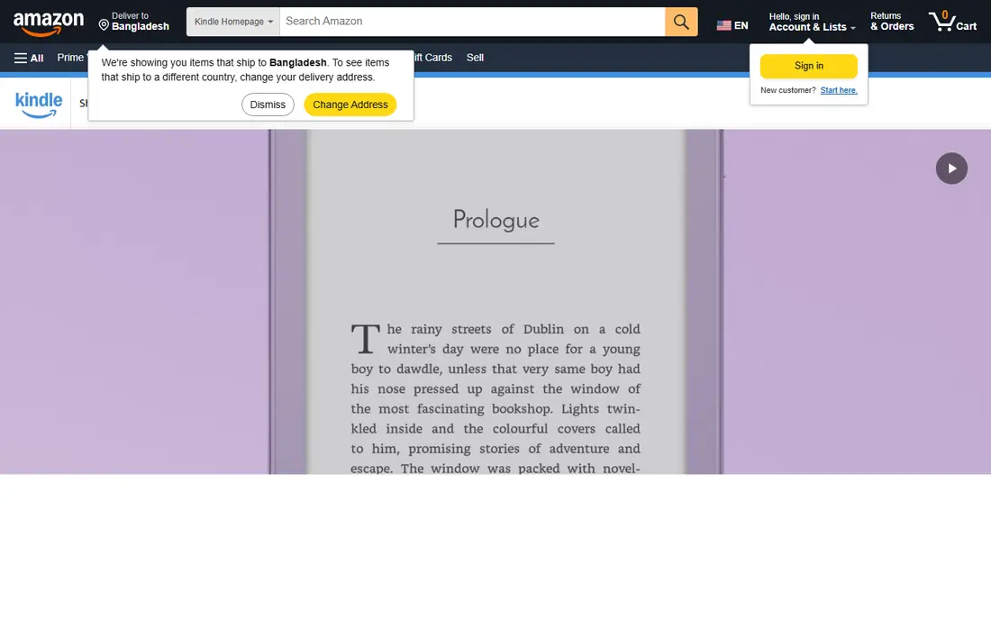 Kindle homepage