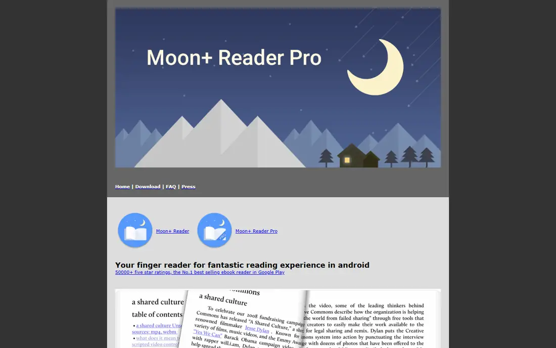 Moon+ Reader homepage