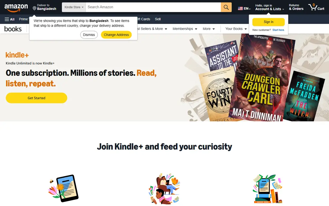 Kindle Plus homepage