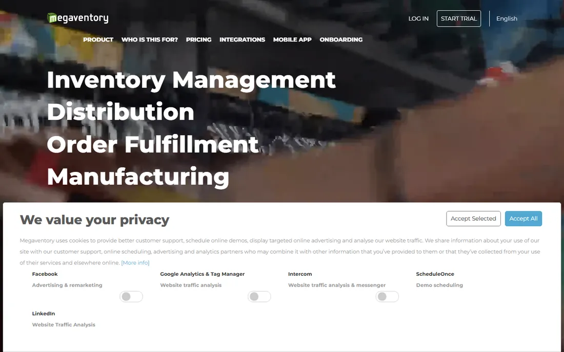 Megaventory homepage
