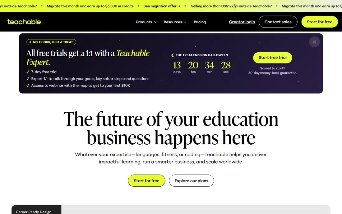 Teachable homepage