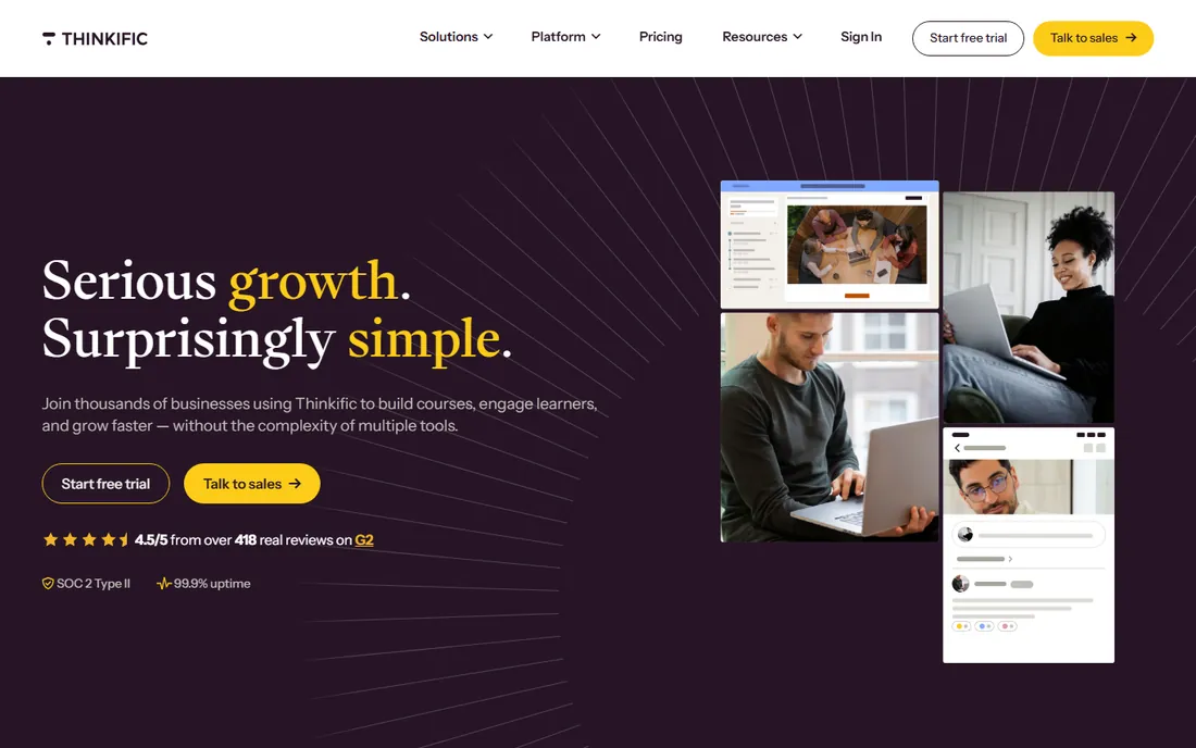 Thinkific homepage