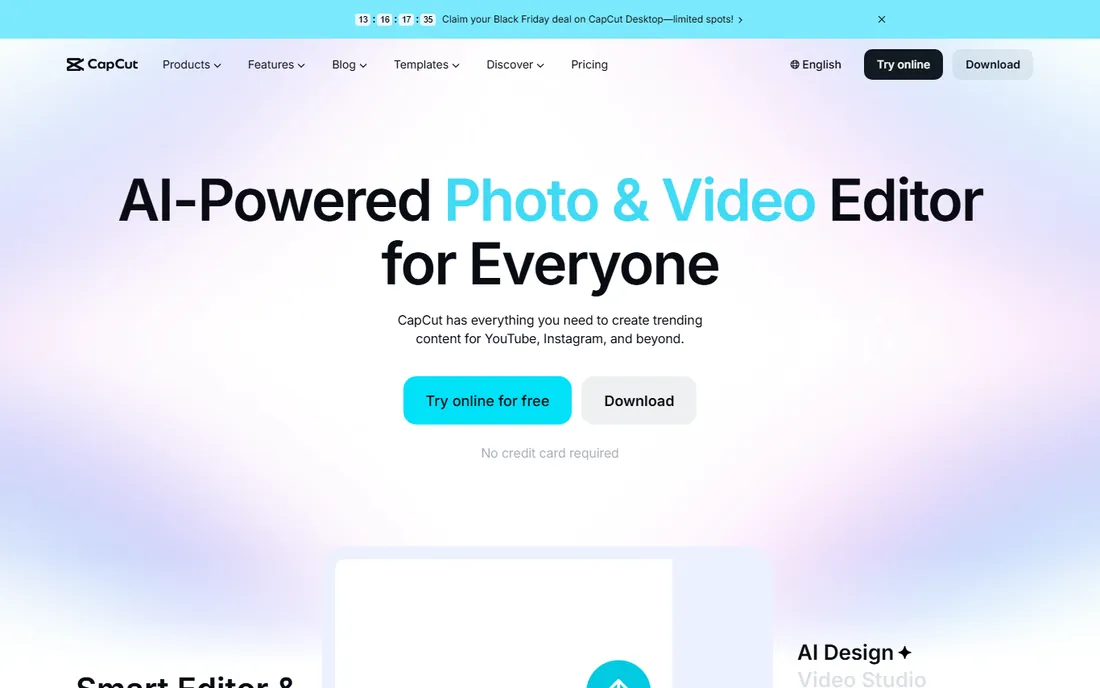 CapCut homepage