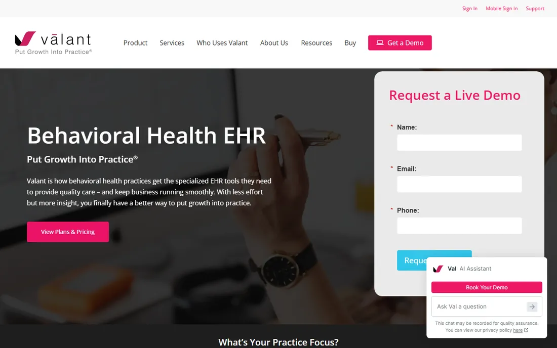 Valant homepage